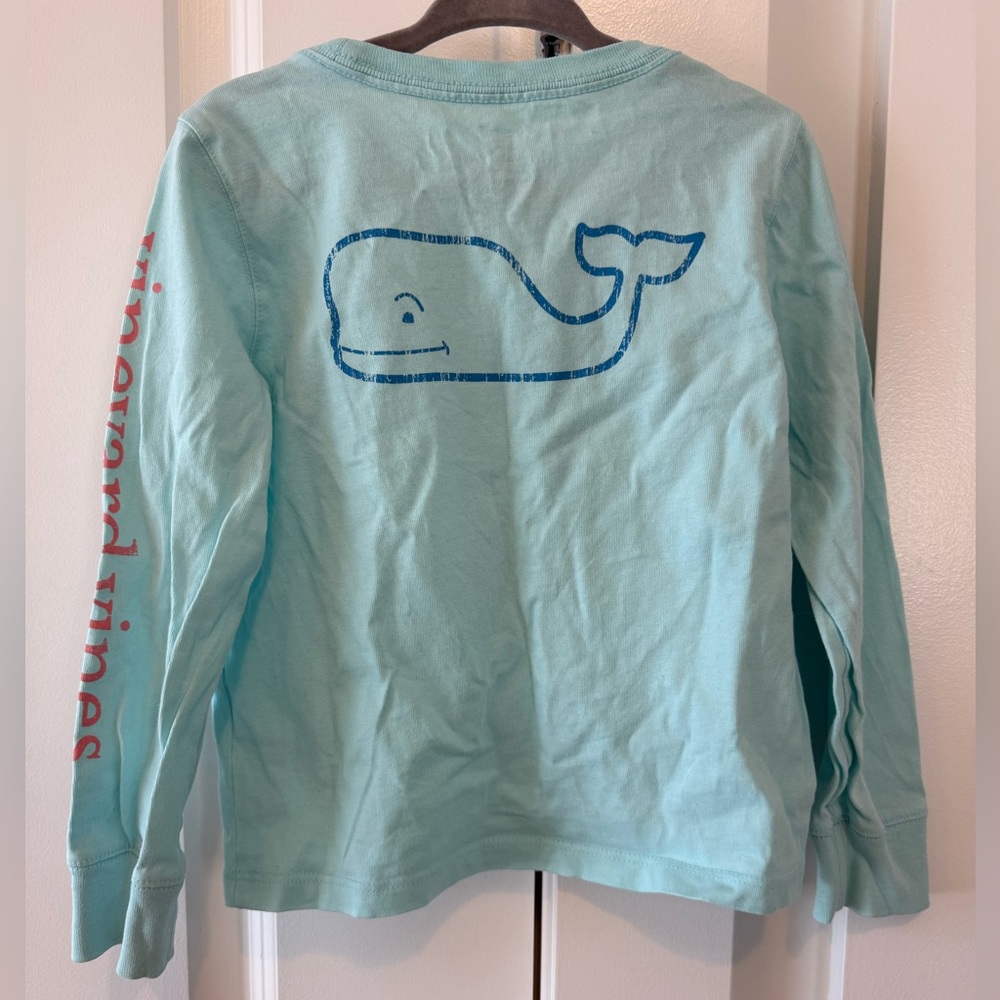 Vineyard Vines Whale Logo Blue and Coral Long Sleeve Shirt Size 3T
